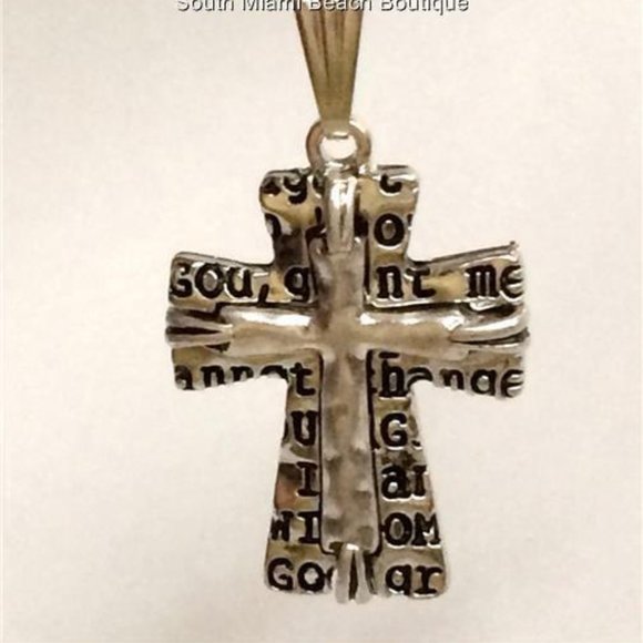 Serenity Prayer Cross Necklace Silver Plated Message AA Al-Anon NA 18" - Picture 7 of 9